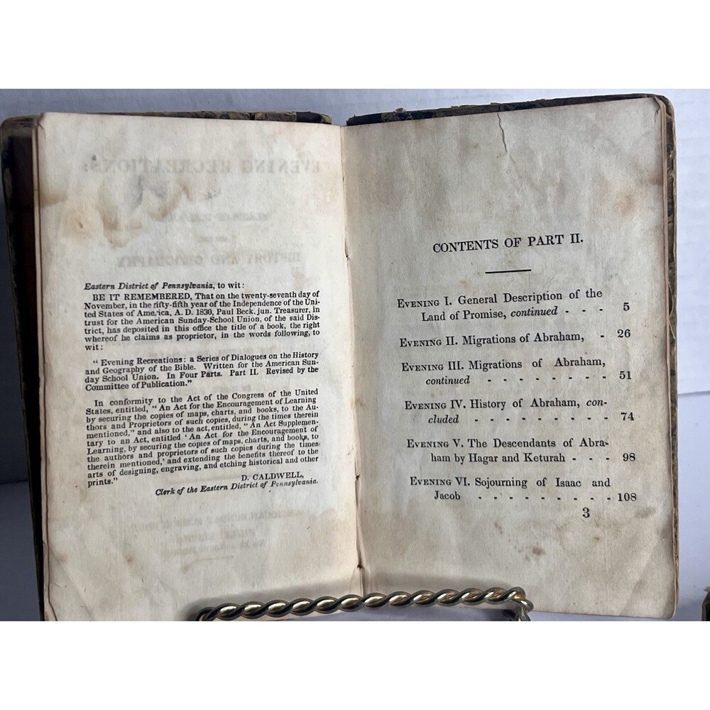 Antique 1830 American Sunday School Union Evening Recreations Bible History Book - Picture 3 of 7